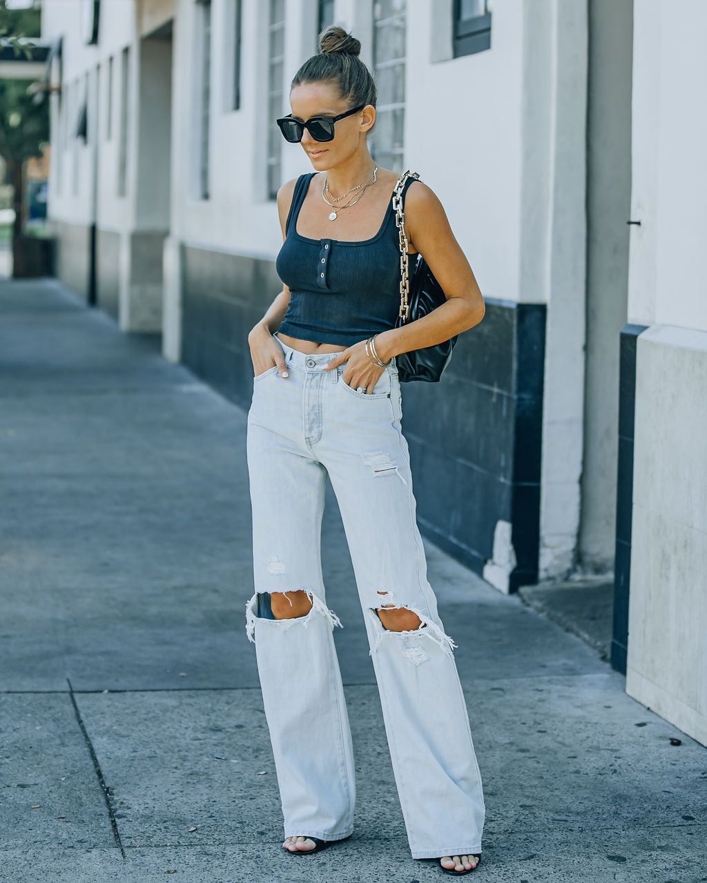 Selina Henley Crop Tank - Washed Black - FINAL SALE sold by Vici product image thumbnail 8