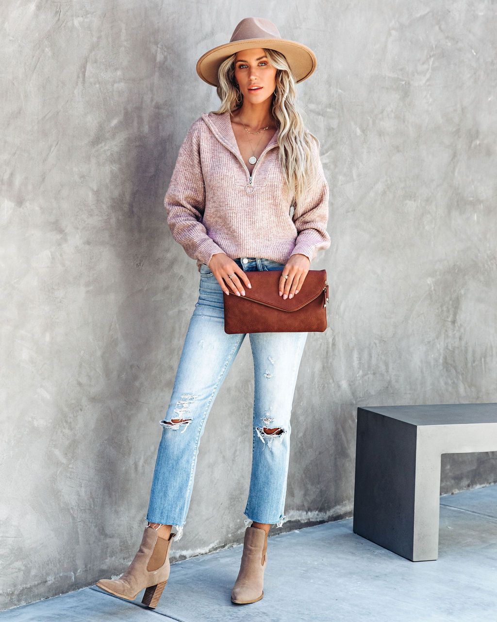 Aiden Half Zip Pullover Sweater - Oatmeal sold by Vici product image thumbnail 8