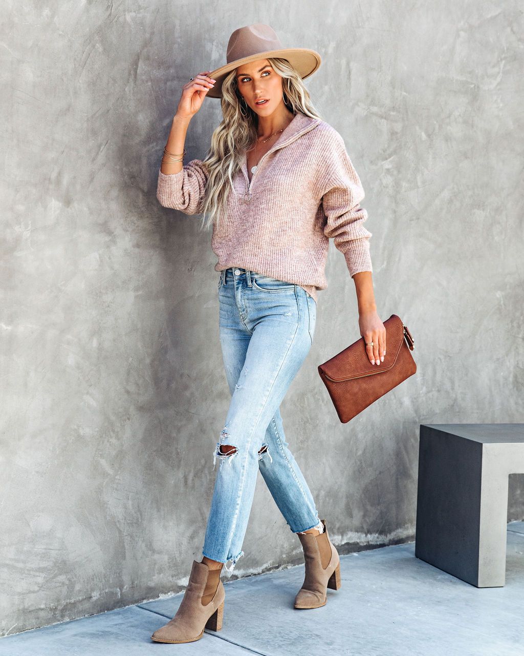 Aiden Half Zip Pullover Sweater - Oatmeal sold by Vici product image thumbnail 3