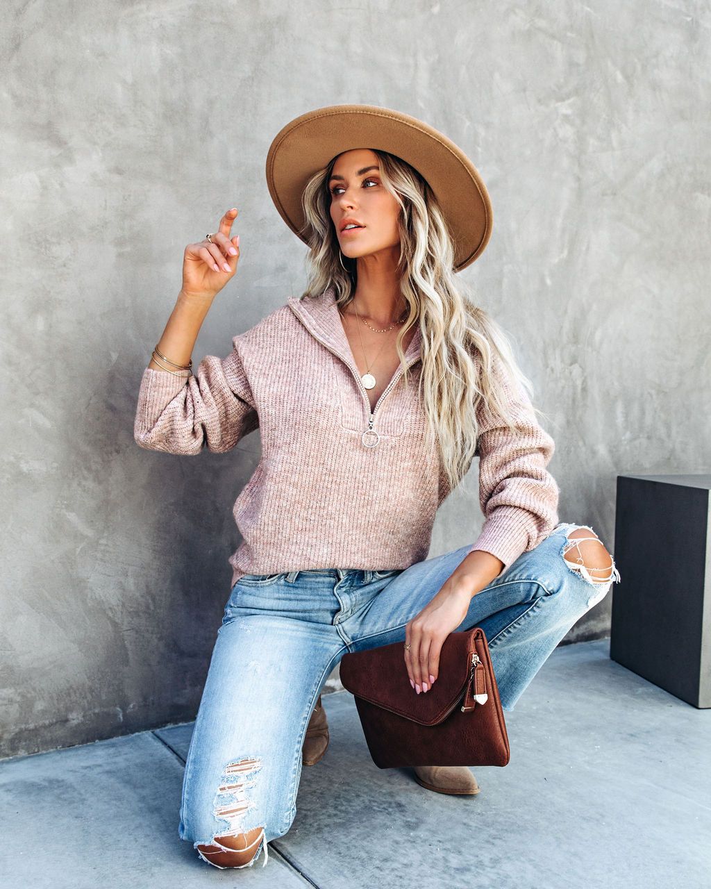 Aiden Half Zip Pullover Sweater - Oatmeal sold by Vici product image thumbnail 9