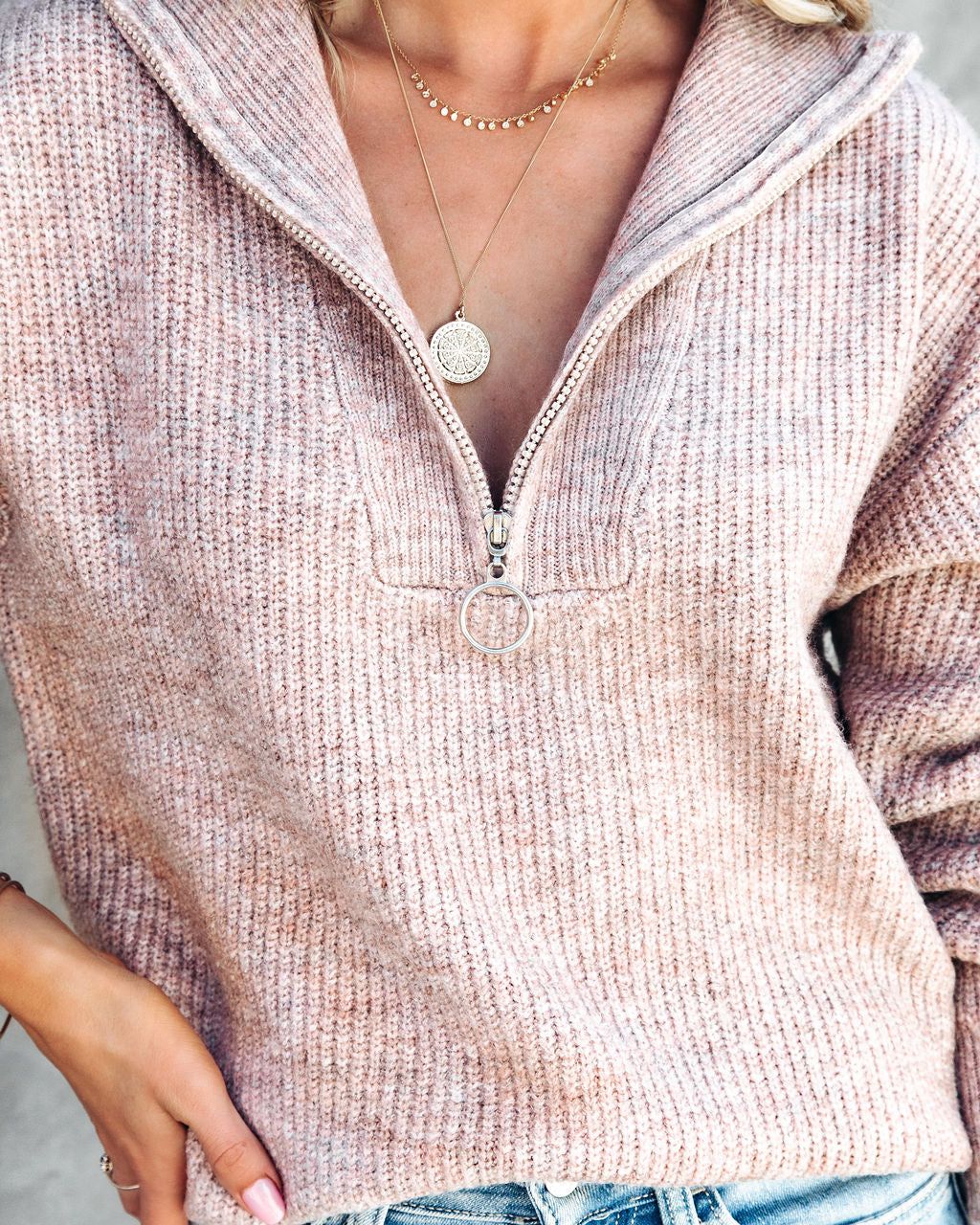 Aiden Half Zip Pullover Sweater - Oatmeal sold by Vici product image thumbnail 4