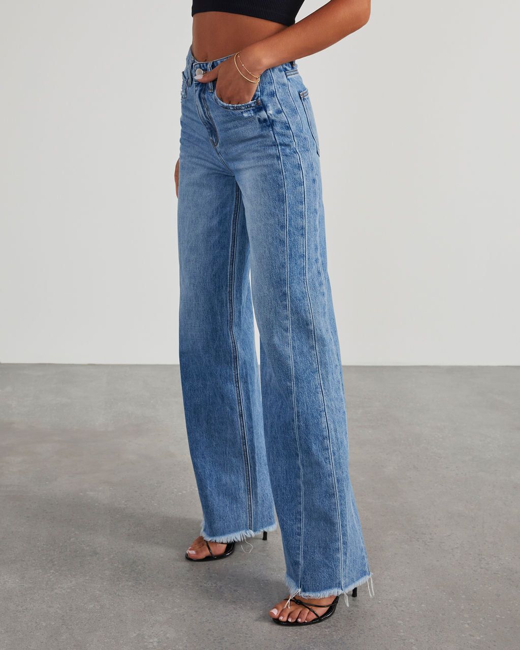 VICI Socialite Wide Leg Side Seam Jeans - Medium Wash sold by Vici product image thumbnail 3