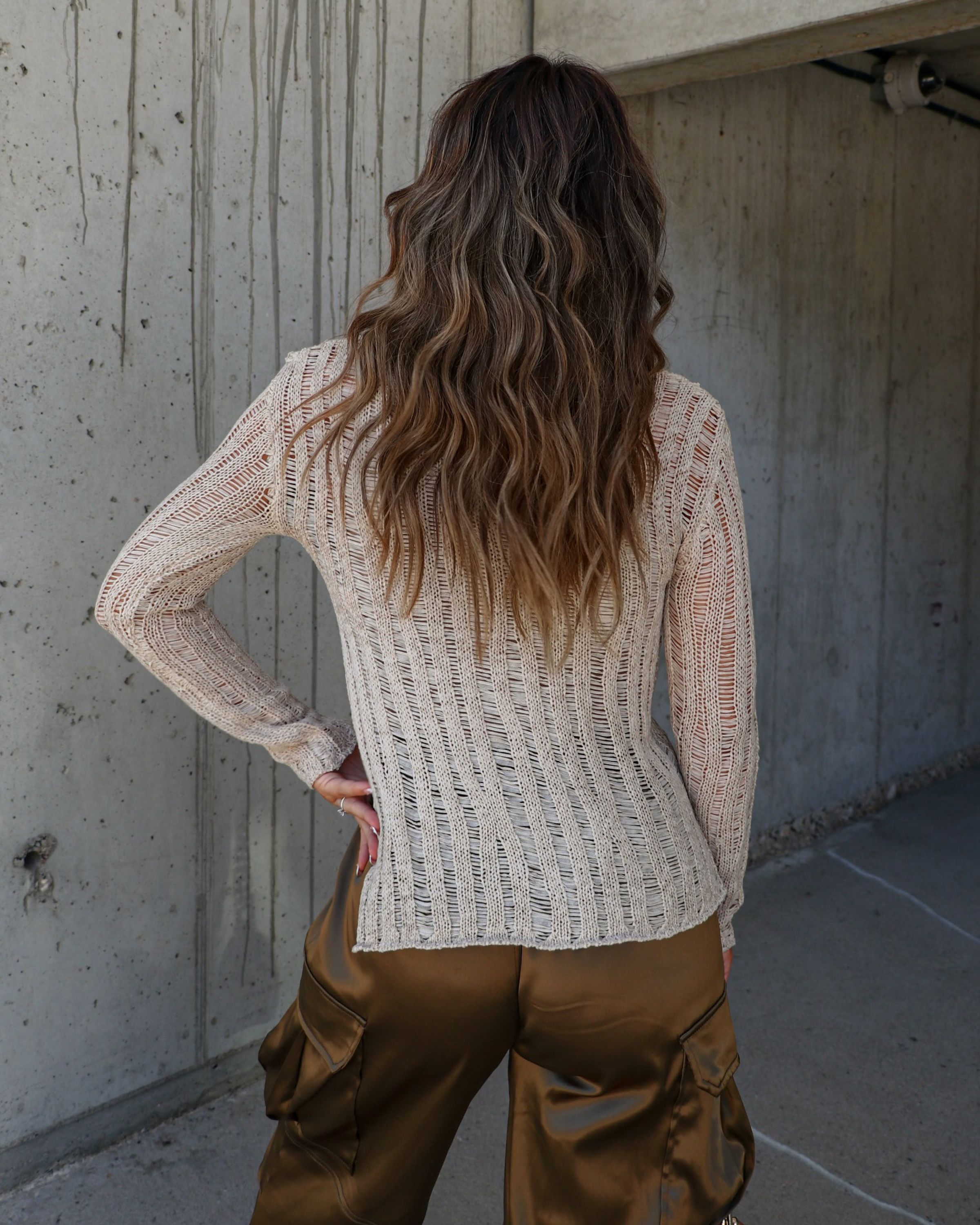 Pauline Stretch Open Knit Sweater - Oatmeal sold by Vici product image thumbnail 4