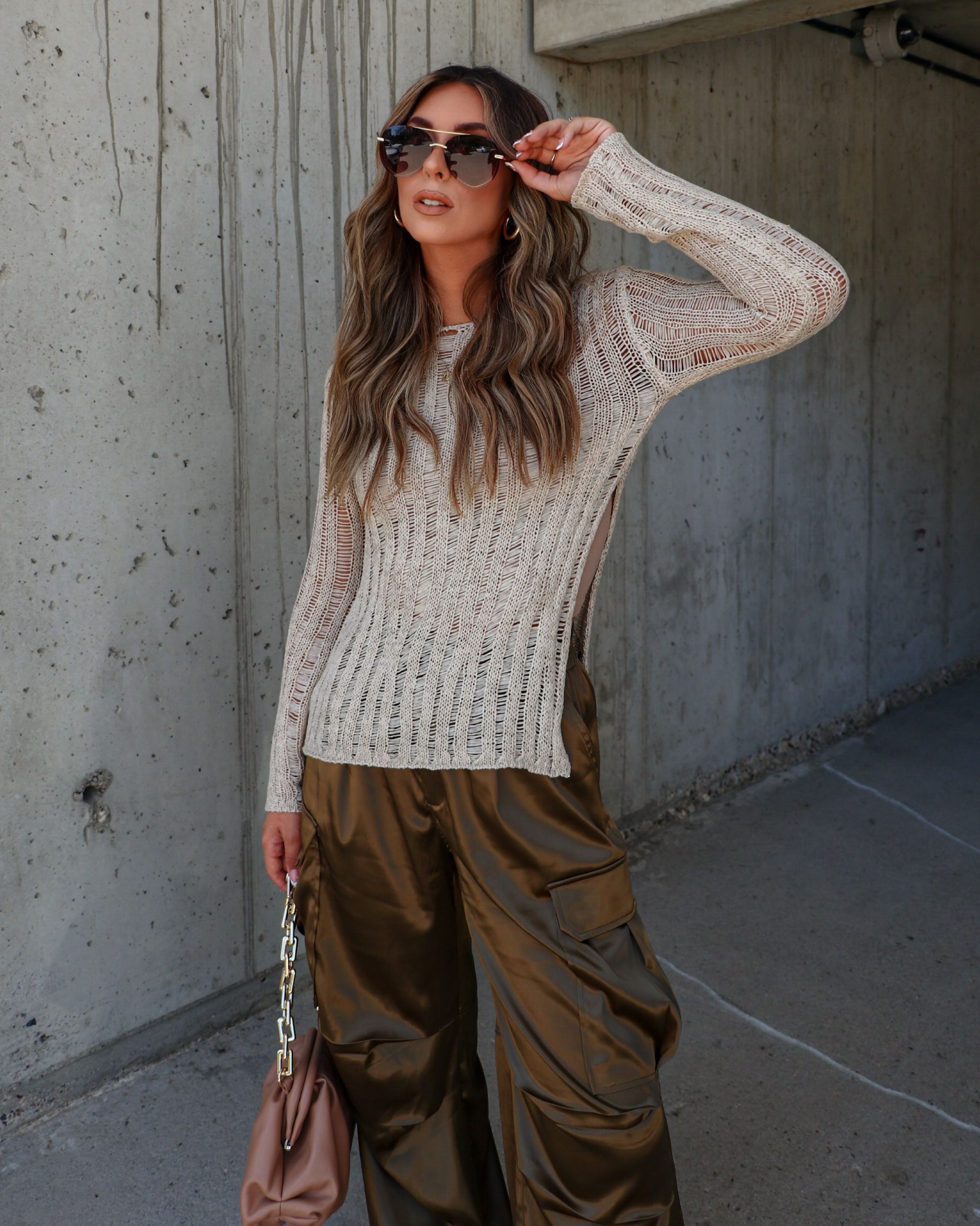 Pauline Stretch Open Knit Sweater - Oatmeal sold by Vici product image thumbnail 2