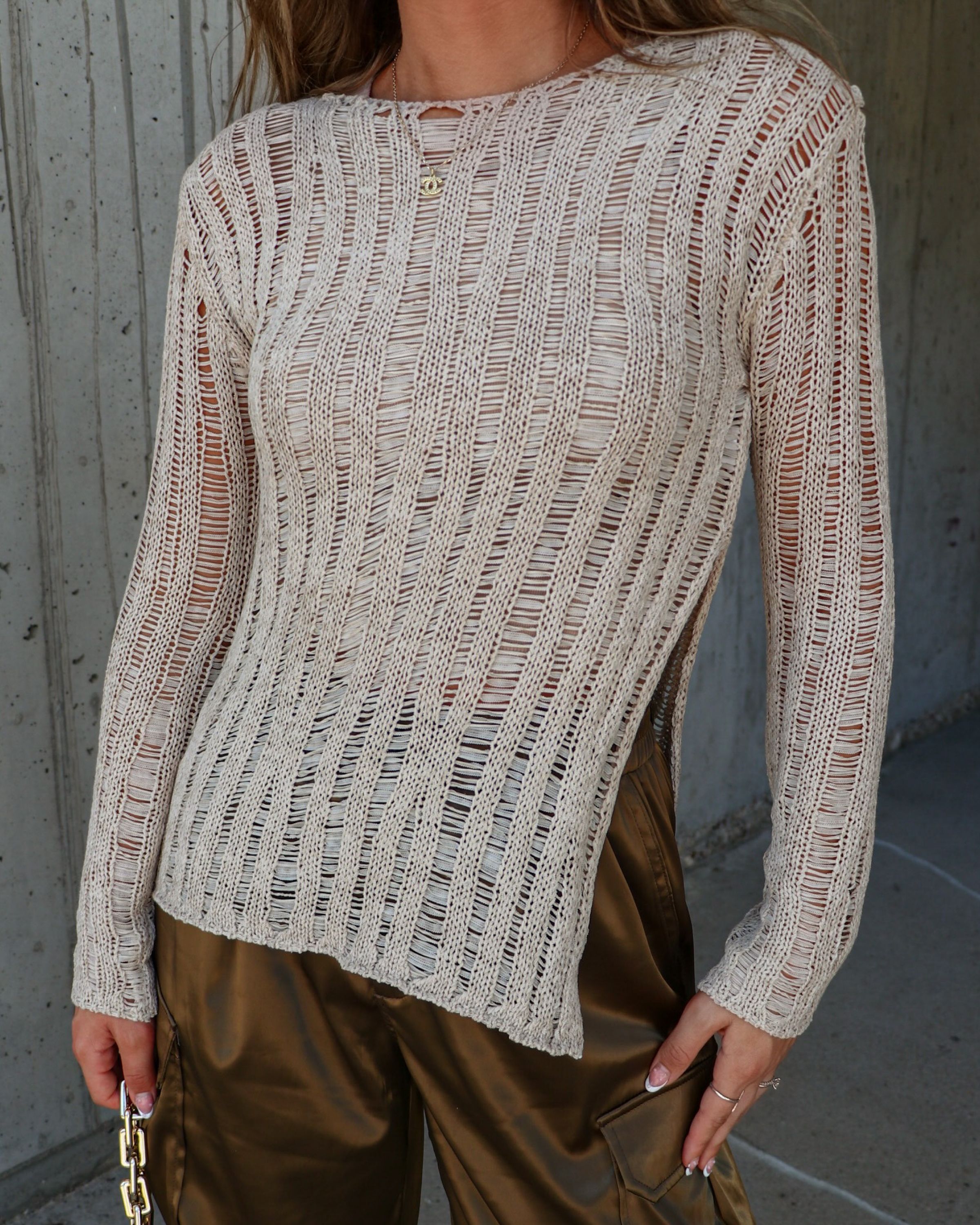 Pauline Stretch Open Knit Sweater - Oatmeal sold by Vici product image thumbnail 5