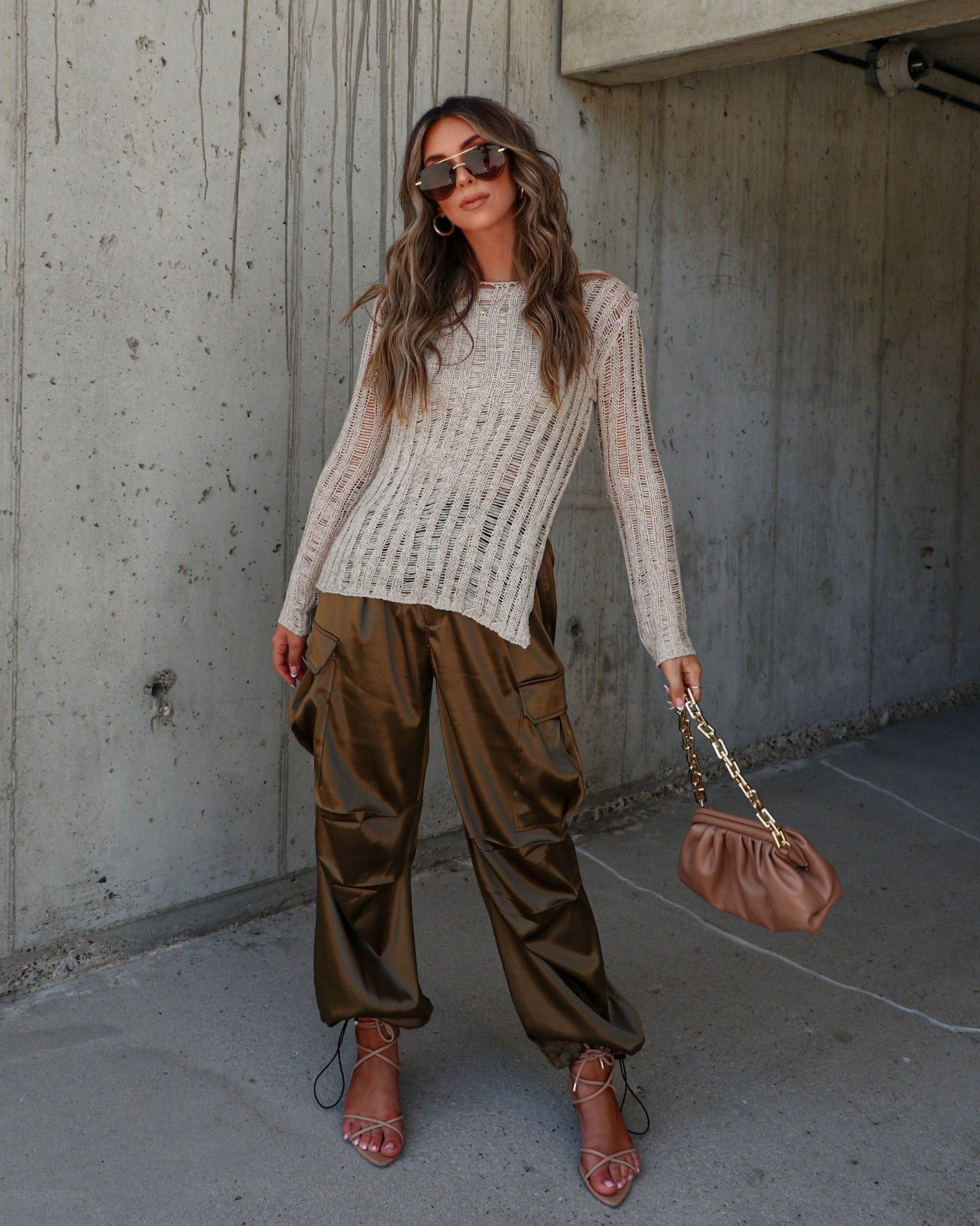 Pauline Stretch Open Knit Sweater - Oatmeal sold by Vici