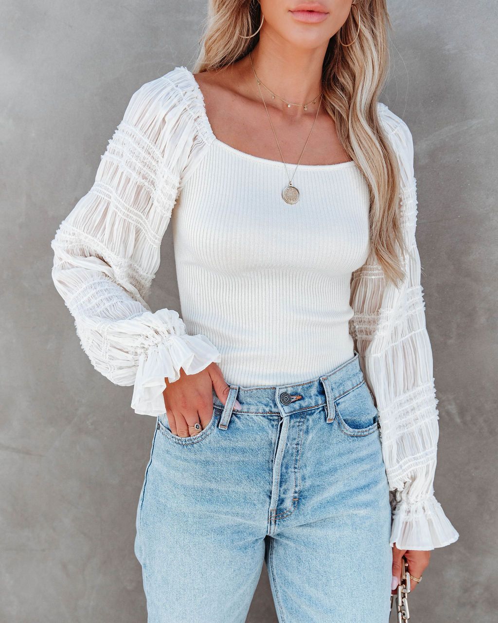 Glimmer Of Amusement Plisse Chiffon Contrast Top sold by Vici product image thumbnail 3