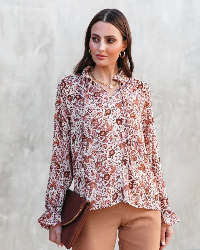 Sahara Printed Ruffle Long Sleeve Top sold by Vici