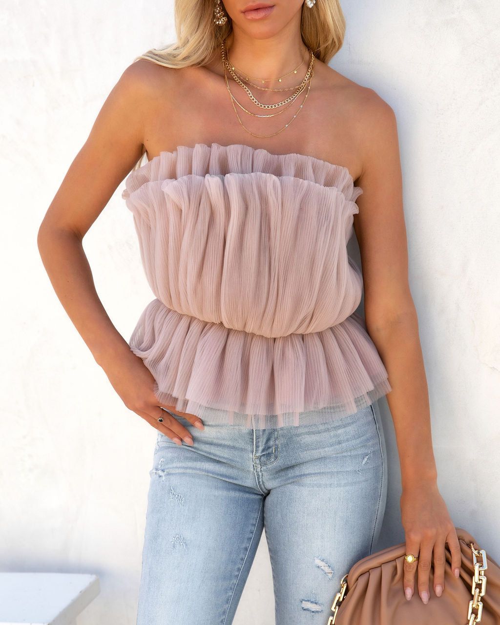 Glam Me Up Strapless Plisse Tulle Top sold by Vici product image thumbnail 3