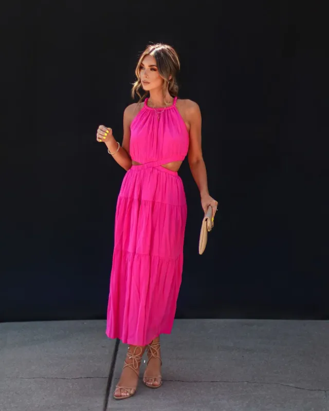 Scheena Cutout Tiered Midi Dress - Hot Pink - FINAL SALE sold by Vici