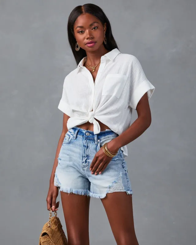 Krissy Cotton Woven Button Down Top sold by Vici