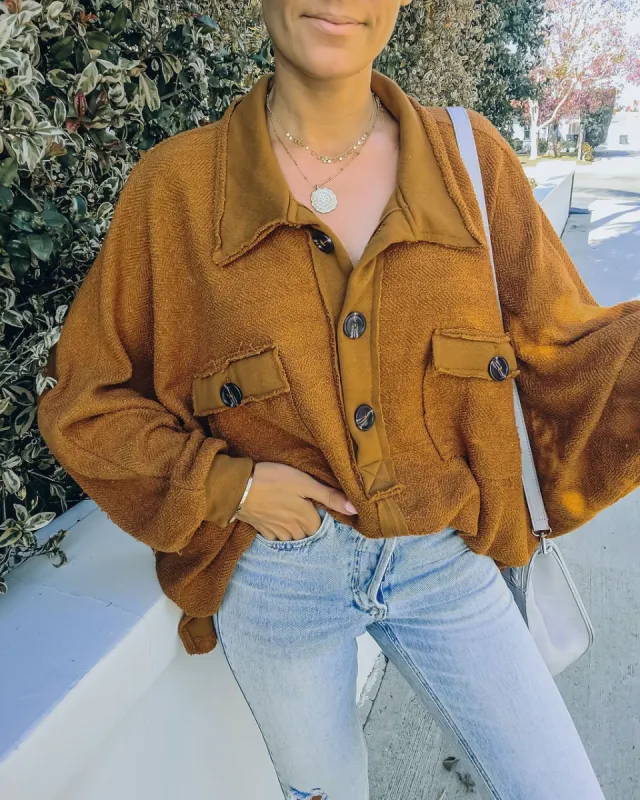 Kiandra Cotton French Terry Henley Top - Camel - FINAL SALE sold by Vici