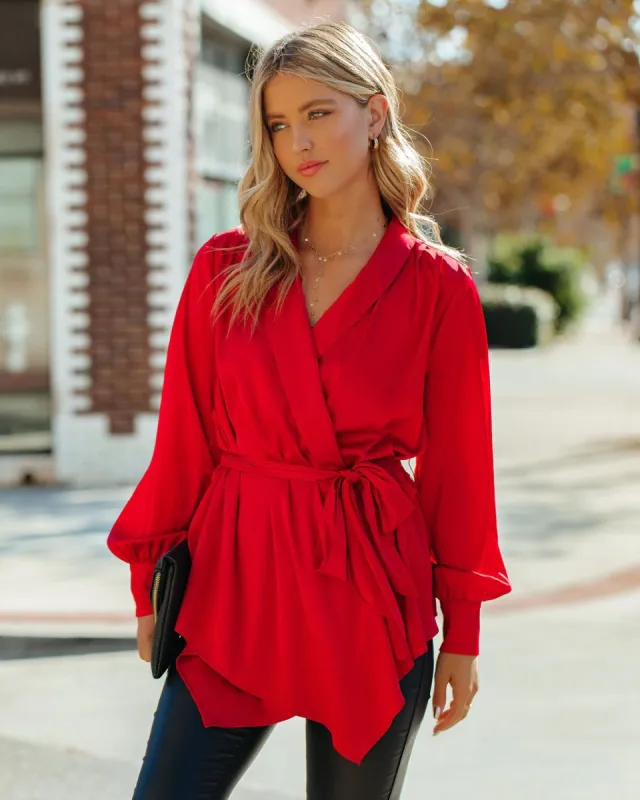 The Sweetest Satin Wrap Blouse - Ruby - FINAL SALE sold by Vici