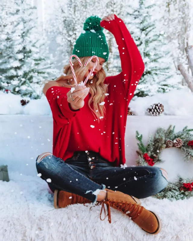 Bonnie Cotton Relaxed Knit Sweater - Red - FINAL SALE sold by Vici