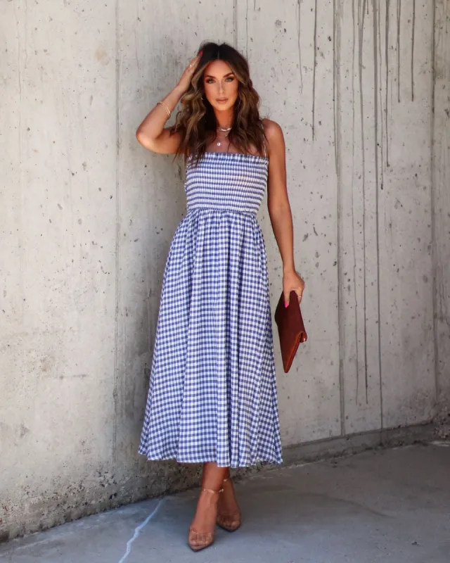 Sailor Smocked Gingham Midi Dress - Navy - FINAL SALE sold by Vici