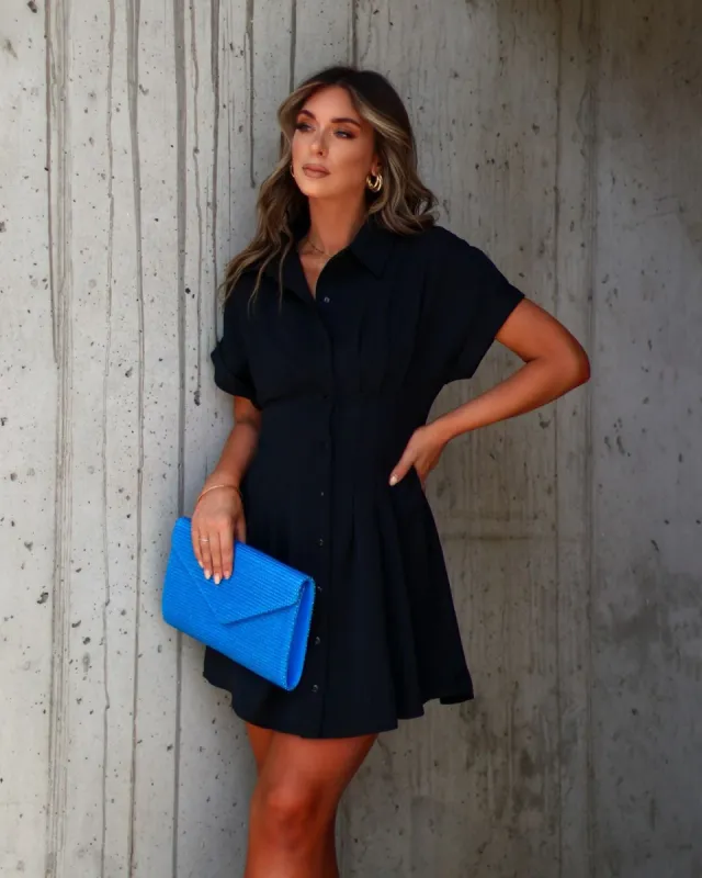 Ginnie Pintuck Button Down Shirt Dress - Black - SALE sold by Vici