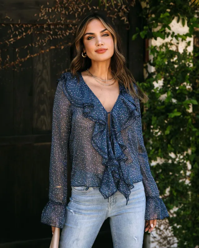 Zora Floral Front Tie Ruffle Long Sleeve Top sold by Vici