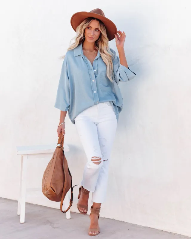 Mirielle Cotton Blend Chambray Button Down Top - Light Wash - FINAL SALE sold by Vici