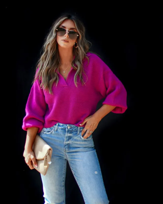 Mary Claire Collared Pullover Sweater - Magenta sold by Vici