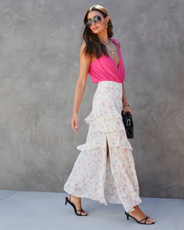 Sweet Homecoming Floral Chiffon Tiered Maxi Skirt sold by Vici