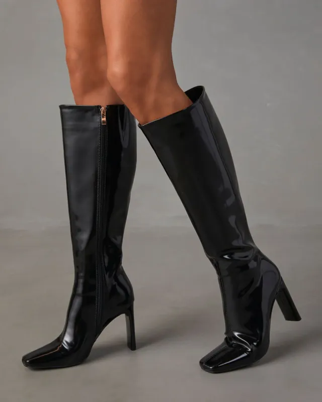 Billini Hendrick Patent Faux Leather Boots - Black sold by Vici