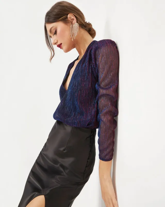 Daria Metallic Plisse Bodysuit - Multi - FINAL SALE made by Vici