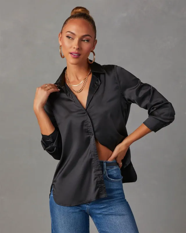 Nadine Satin Button Down Top - Black sold by Vici