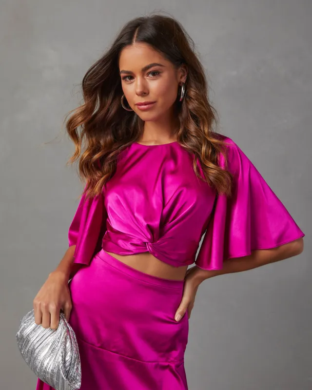 Zayda Satin Twist Front Crop Top - Fuchsia sold by Vici