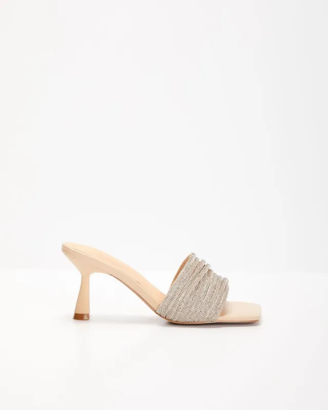 Areli Rhinestone Embellished Strap Heels - Nude sold by Vici