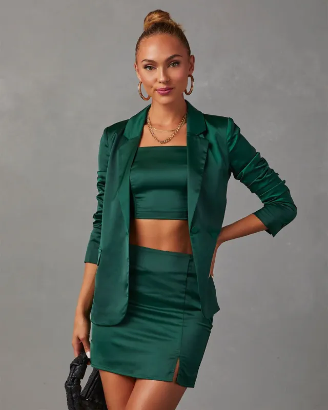 Kaito Satin Crop Tank - Dark Green sold by Vici