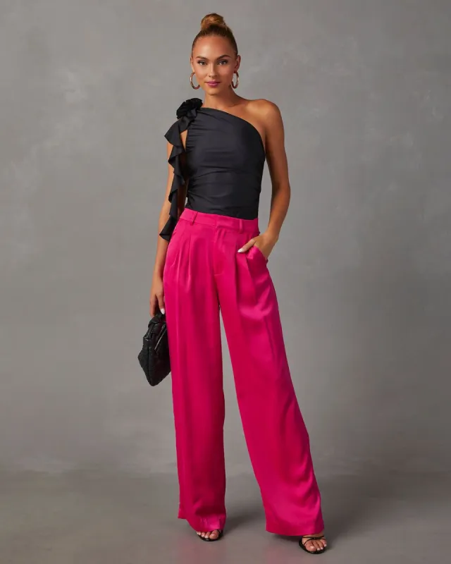 Amarissa One Shoulder Rosette Ruffle Bodysuit - Black made by Vici