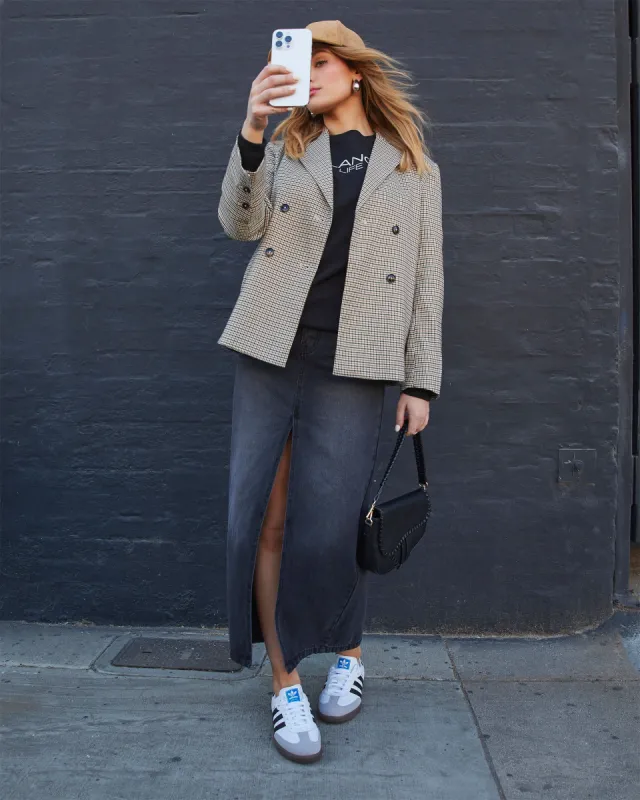 Abby Slit Denim Maxi Skirt sold by Vici