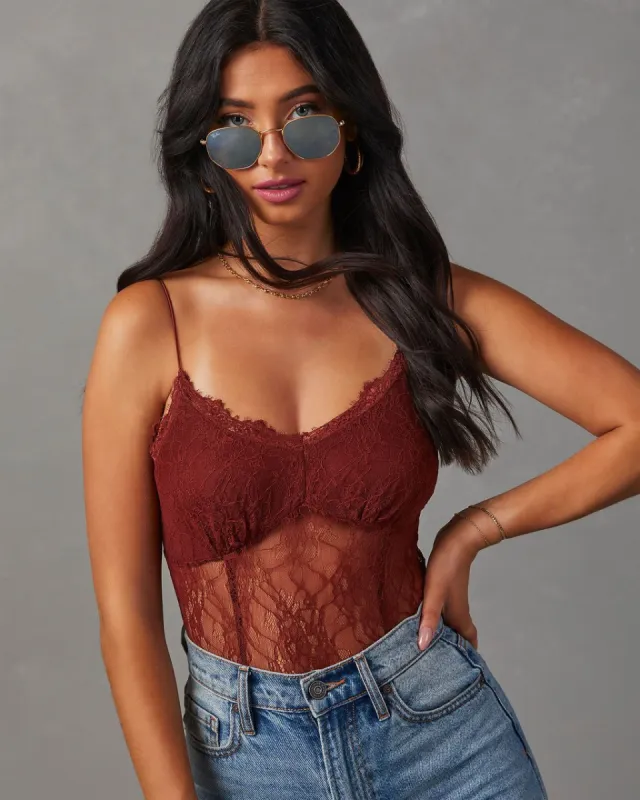 Late Night Lace Bodysuit - Rust sold by Vici