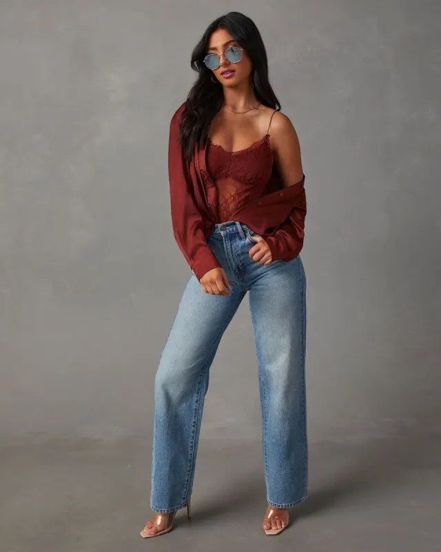 Nadine Satin Button Down Top - Rust sold by Vici