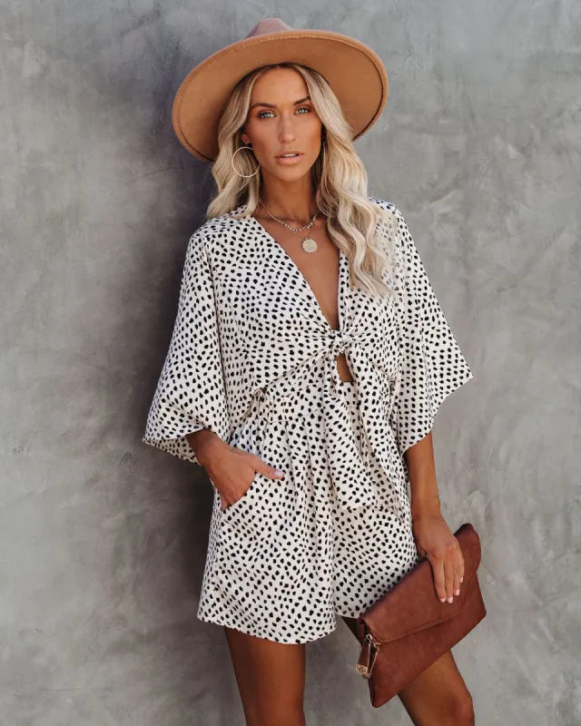 Well Behaved Printed Pocketed Tie Romper sold by Vici