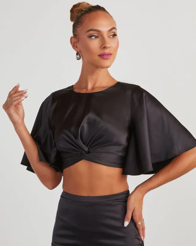 Zayda Satin Twist Front Crop Top - Black sold by Vici