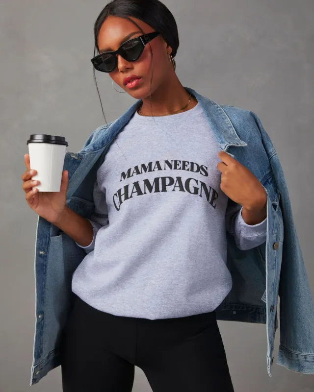 Mama Needs Champagne Graphic Sweatshirt - Grey sold by Vici