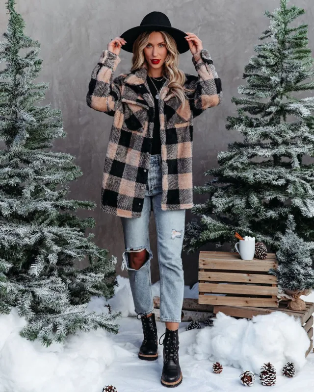 Tauren Fuzzy Checkered Shacket made by Vici