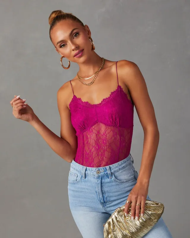 Late Night Lace Bodysuit - Fuchsia sold by Vici