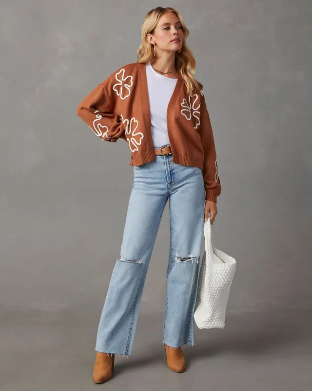 Wisteria Oversized Floral Stitch Cardigan - Camel - SALE sold by Vici
