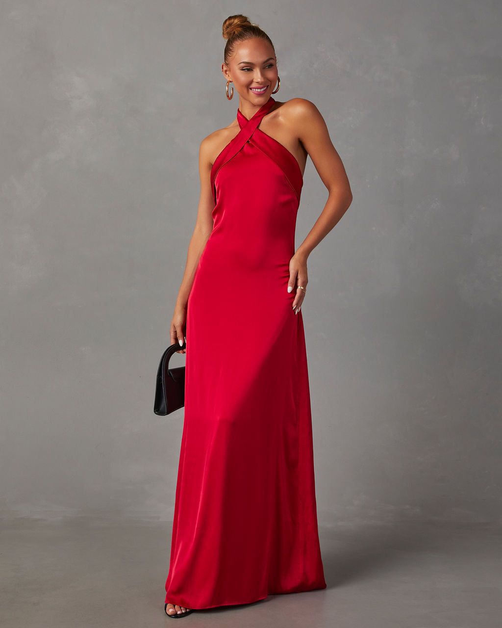 Heartfelt Satin Halter Neck Maxi Dress sold by Vici