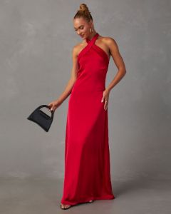 Heartfelt Satin Halter Neck Maxi Dress sold by Vici