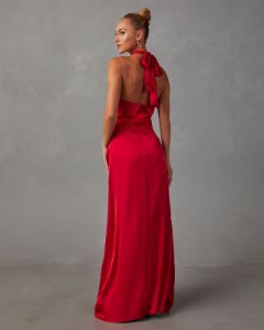 Heartfelt Satin Halter Neck Maxi Dress sold by Vici