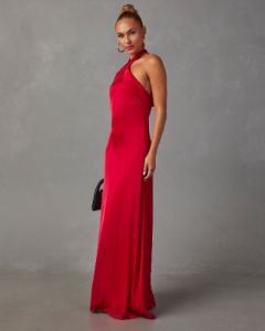 Heartfelt Satin Halter Neck Maxi Dress sold by Vici