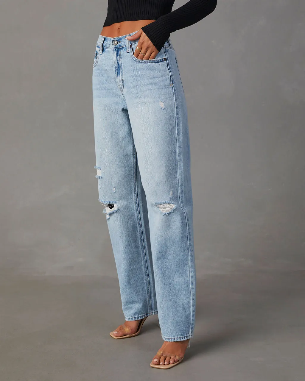 Sadine Distressed High Rise Straight Jeans sold by Vici product image thumbnail 2