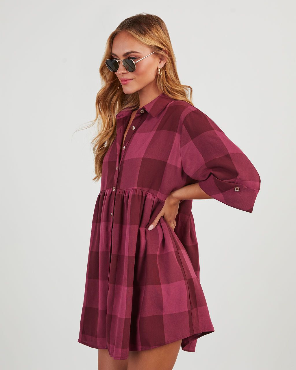 Shilah Plaid Babydoll Mini Dress sold by Vici product image thumbnail 3