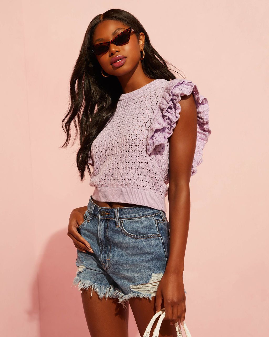 Doris Sleeveless Ruffle Sweater Knit Top - Lavender - FINAL SALE sold by Vici product image thumbnail 5