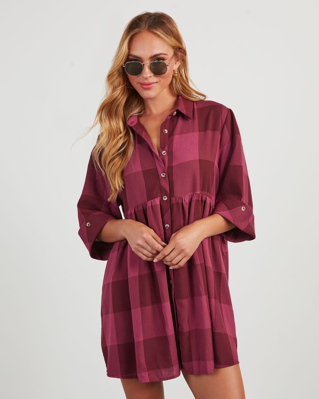 Shilah Plaid Babydoll Mini Dress sold by Vici product image thumbnail 2