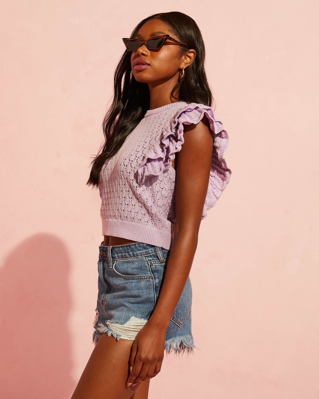 Doris Sleeveless Ruffle Sweater Knit Top - Lavender - FINAL SALE sold by Vici product image thumbnail 4