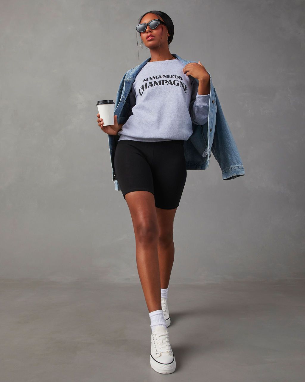 Mama Needs Champagne Graphic Sweatshirt - Grey sold by Vici product image thumbnail 6